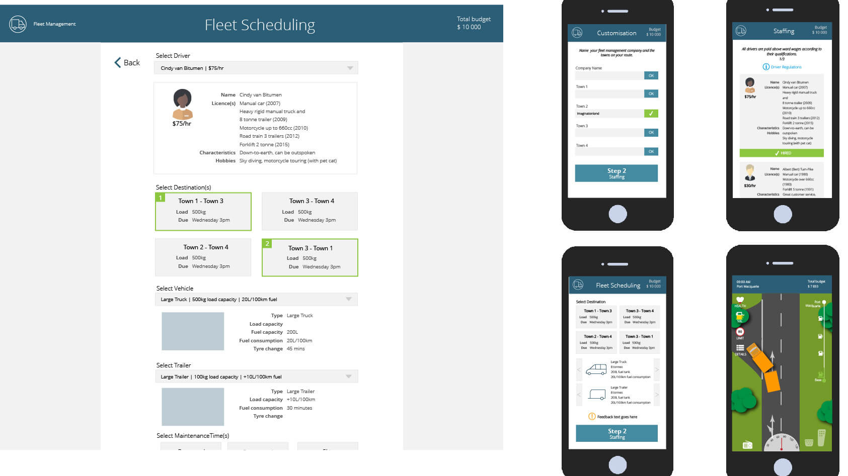 Fleet management game displayed on desktop and mobile to show the responsive layout