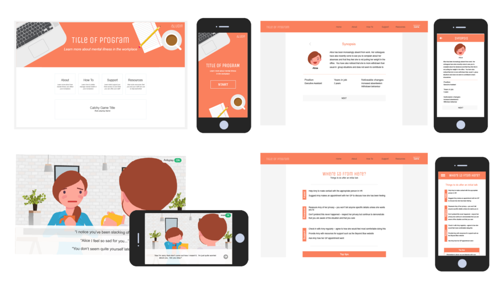 Managing difficult conversations in the workplace game displayed on desktop and mobile to show the responsive layout