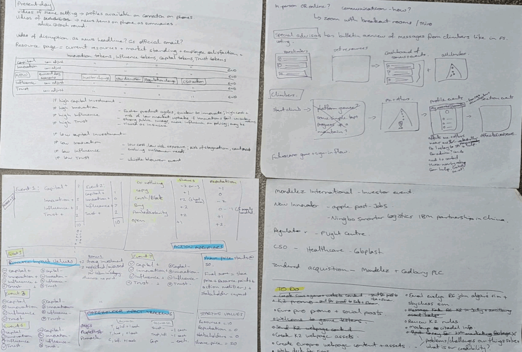 Hand written notes from early development of the AI Wars game.
