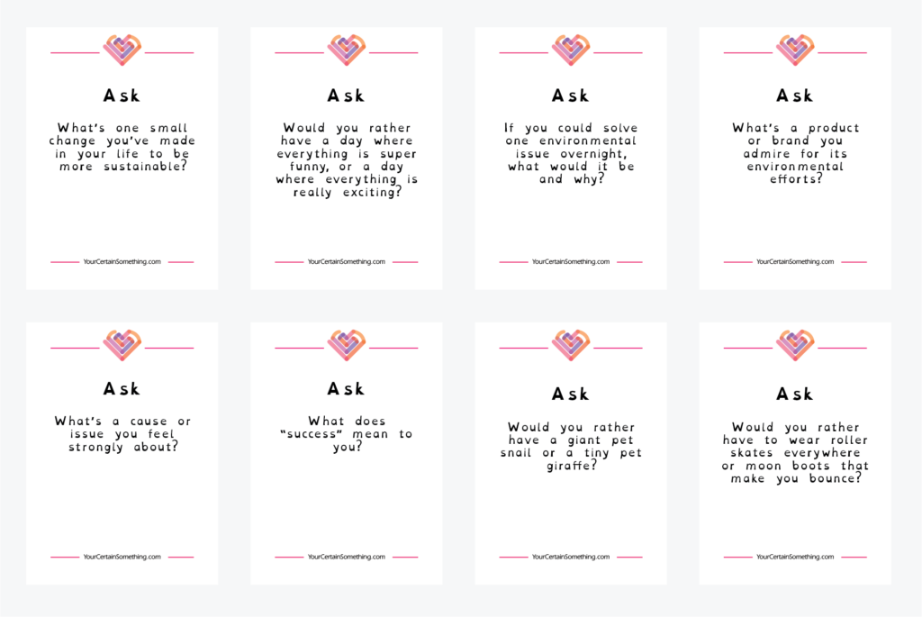 8 question cards in a grad layout