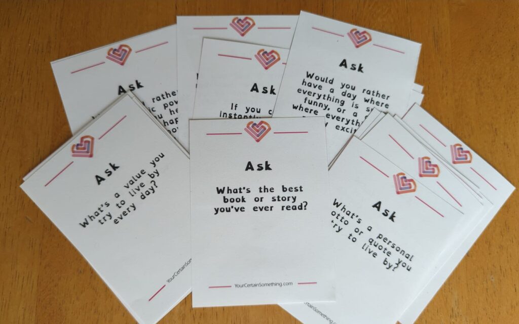 Question cards designed for Cabaret of Ideas